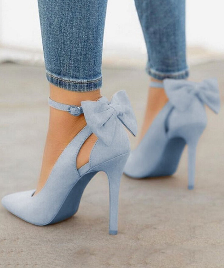 Classy Red Suede Bow Splicing High Heels Pointed Toe