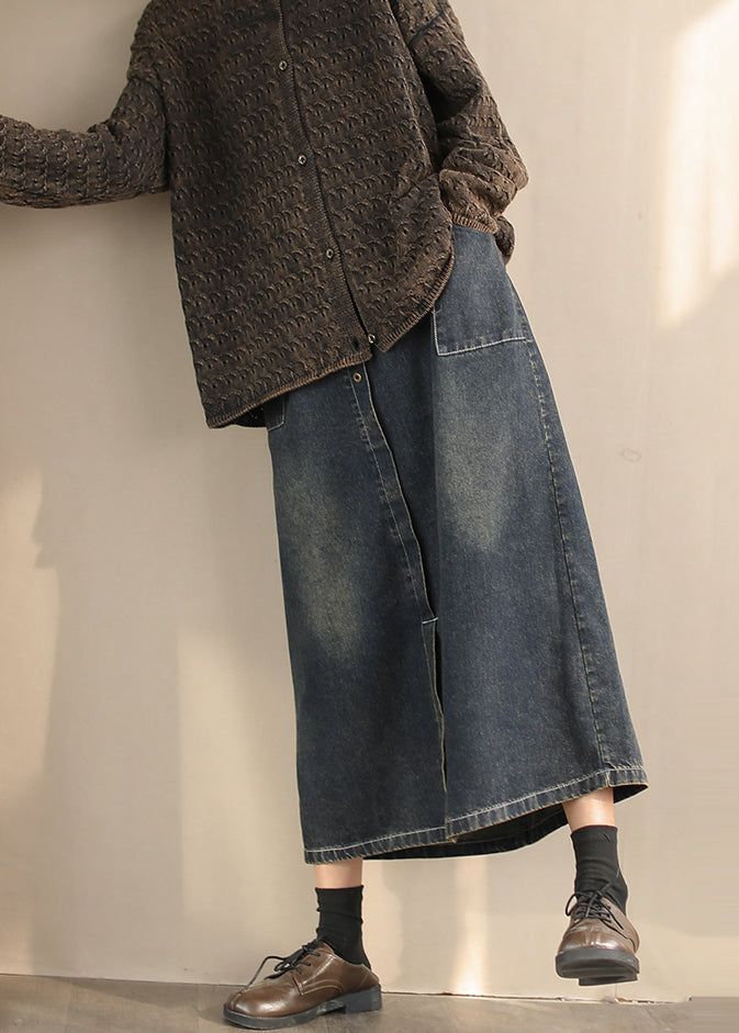 Blue Side Open Denim a Line Skirts Spring