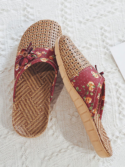 Summer Bamboo Weaving Spliced Slippers