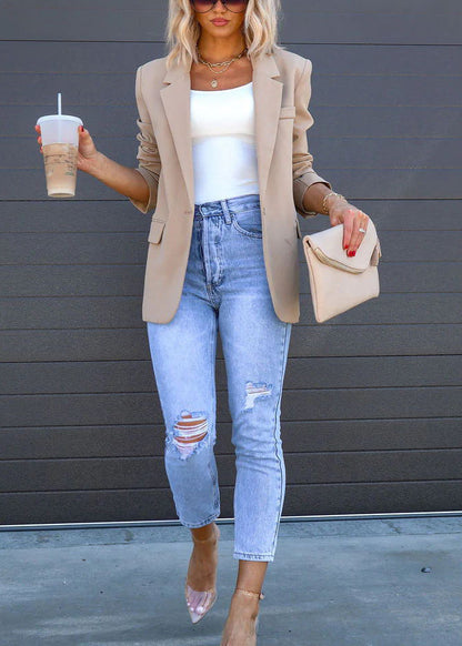 New Apricot Pocket Button Suit Coat Fall