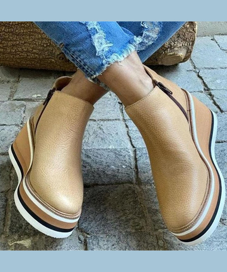 Black Zippered Splicing Wedge Ankle Boots