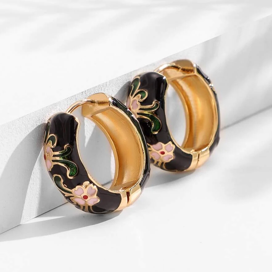 Black Enamel Hoop Earrings