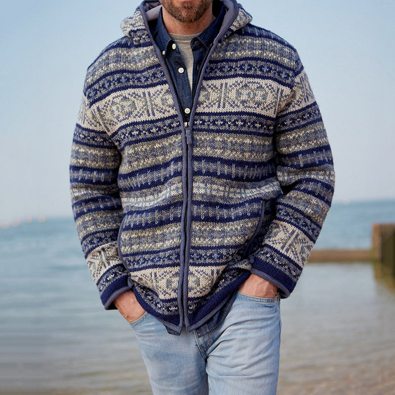 Mens Vintage Fair Isle Knitted Hooded Cardigan artswardrobe