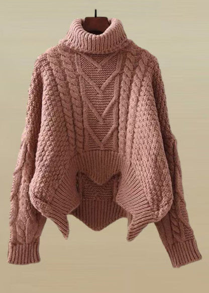 Skin Red Turtleneck Low High Design Knit Sweater Spring