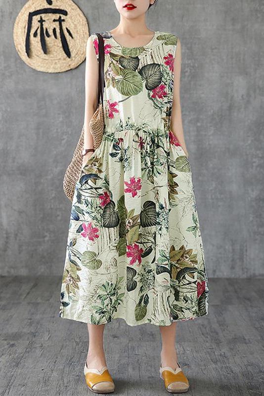 Limited Stock- Summer Printed Cotton Sleeveless Pinafore Dress