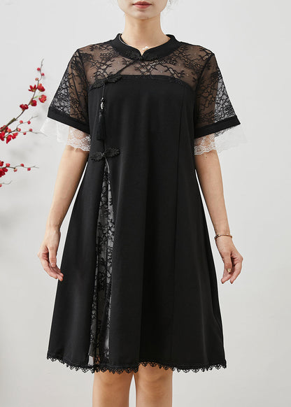 Black Lace Patchwork Side Open Spandex Holiday Dress Summer