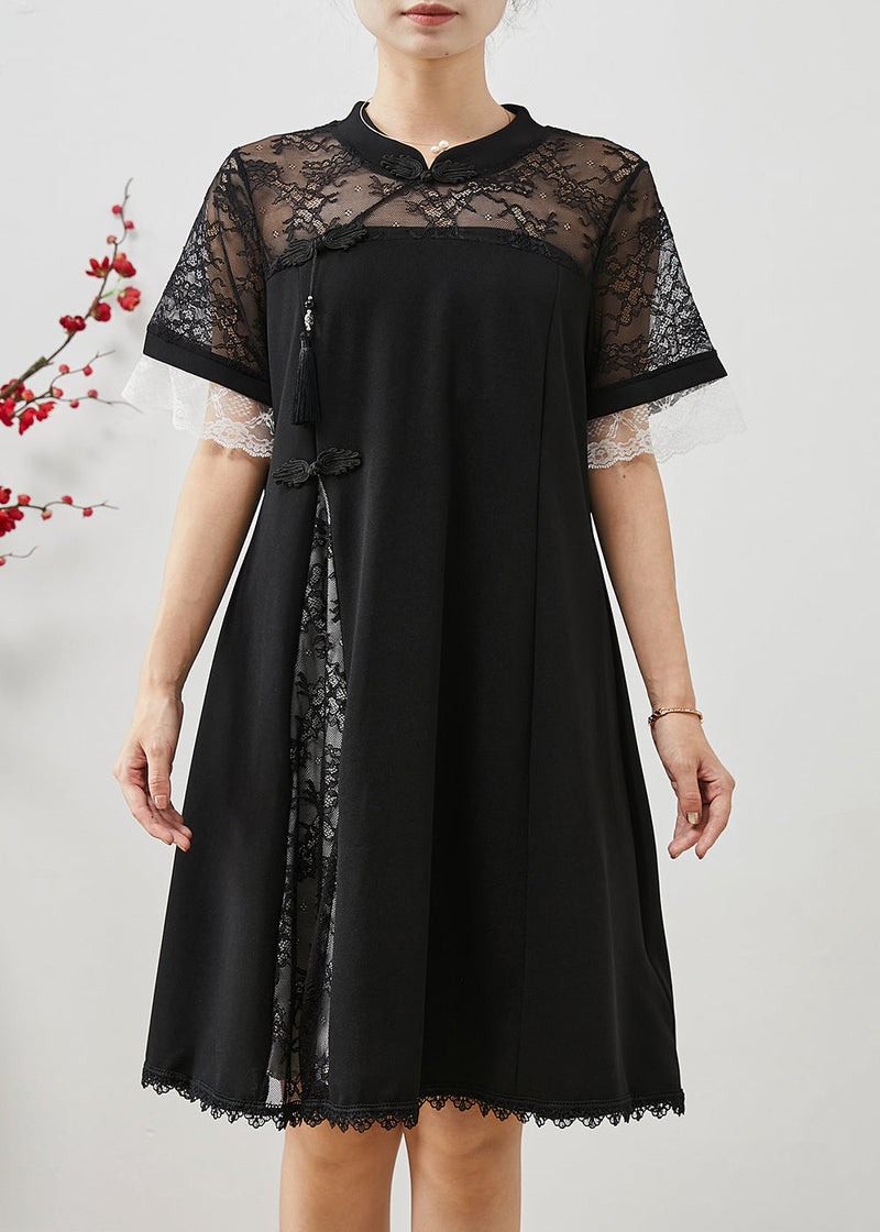 Black Lace Patchwork Side Open Spandex Holiday Dress Summer