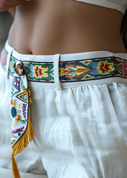 White Pockets Patchwork Cotton Shorts Summer