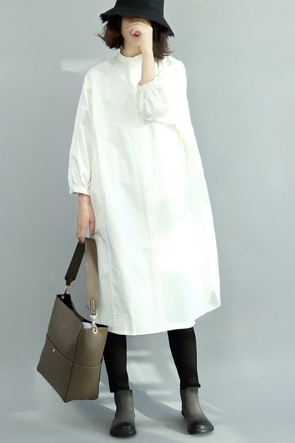 Loose Shirt Dress, Stand Collar Winter Long Shirt