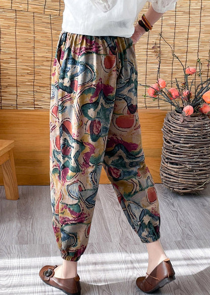 Green Elastic Waist Crop Print Pants