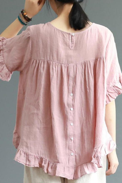 Loose Pure Color Button Down Shirt Summer Blouse