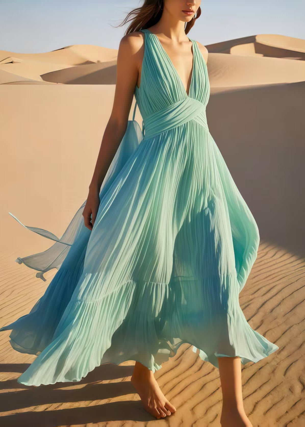 Sky Blue Exra Large Hem Chiffon Cami Dress Summer