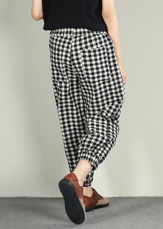 Plaid Linen Cotton Ankle Length Pants