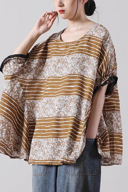Leaf Stripes Color Patchwork Print T-shirt