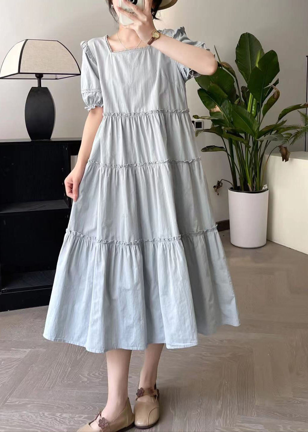 Blue Wrinkled Patchwork Vacation Maxi Dresses Summer