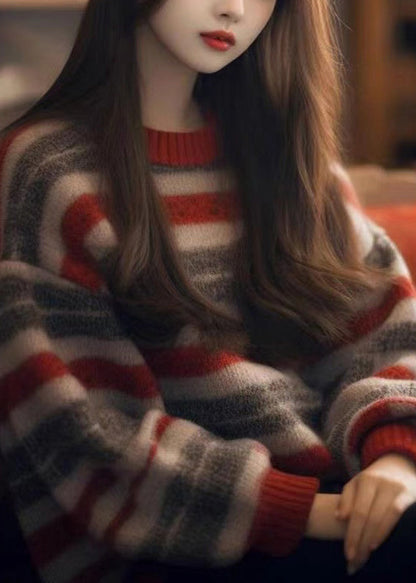 Striped O Neck Cozy Thick Knit Sweater Winter