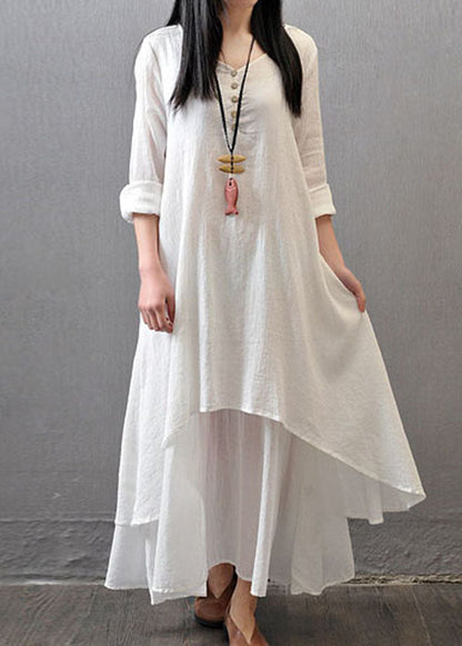 Long Sleeve Double Layers Button Asymmetric Orange Polka Dots Maxi Dress