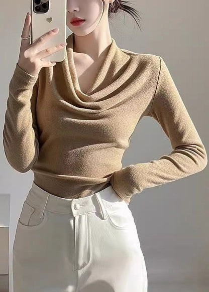 Khaki Turtle Neck Woolen Knit Top Spring