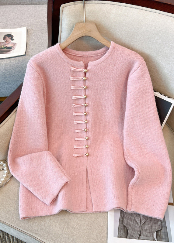 White O-neck Chinese Button Knit Cardigans Winter