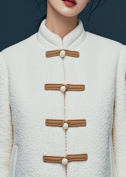 White Button Print Teddy Faux Fur Coat Winter