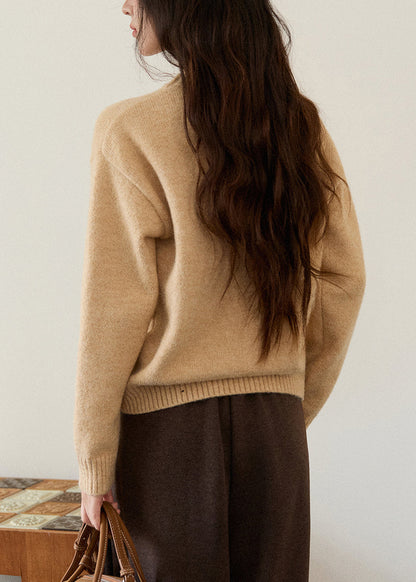 Khaki O Neck Animal Knit Sweater Winter