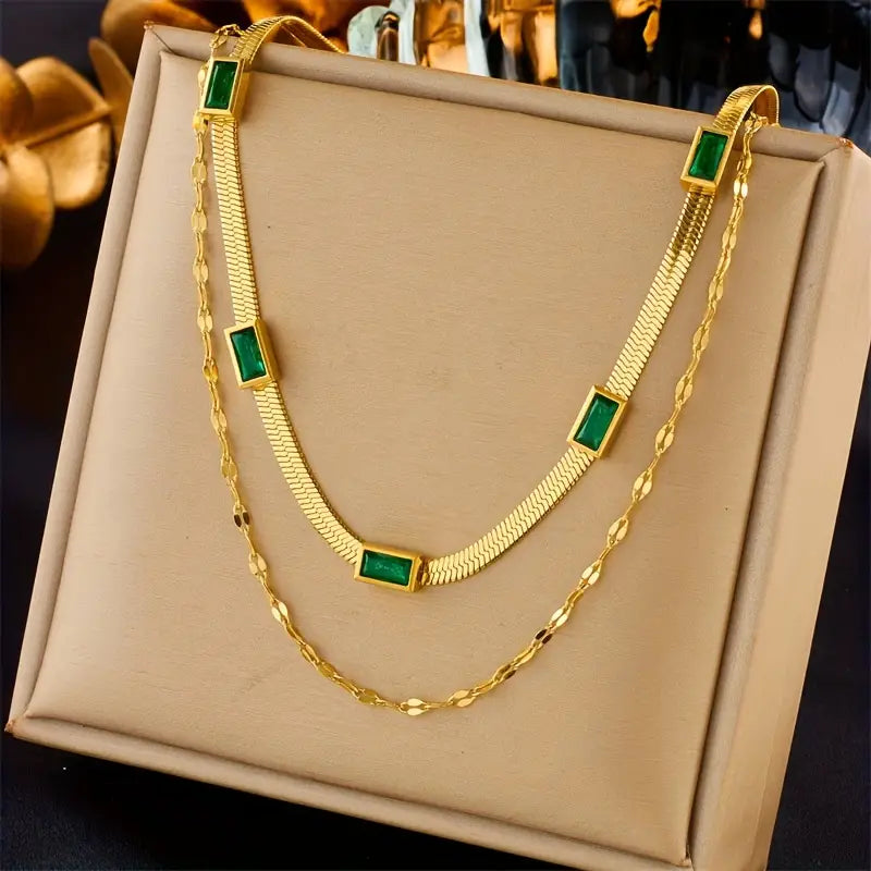 Sorella Gem Double-layer Gold Necklace