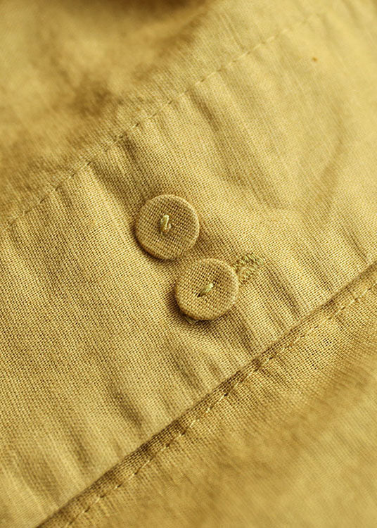 Yellow Peter Pan Collar Button Patchwork Linen Shirts Tops Spring