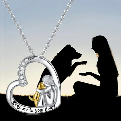 925 Sterling Silver Necklace – Heart & Dog Design With Zirconia
