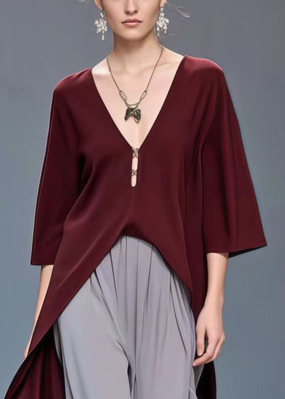 Mulberry Low High Design Draping Silk Top Bracelet Sleeve