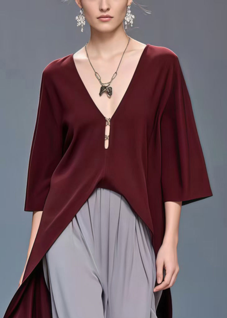 Mulberry Low High Design Draping Silk Top Bracelet Sleeve