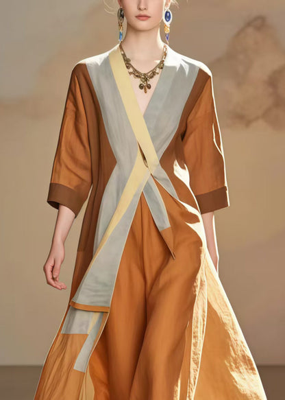 Unique Coffee Asymmetrical Design Cotton Dresses Summer