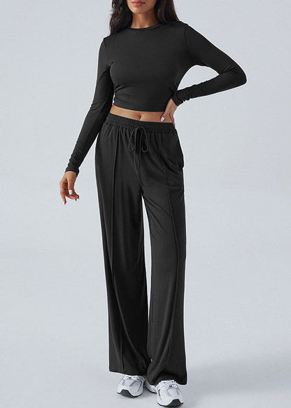 Style Apricot Tops and Pants Cotton Two-piece Set Fall