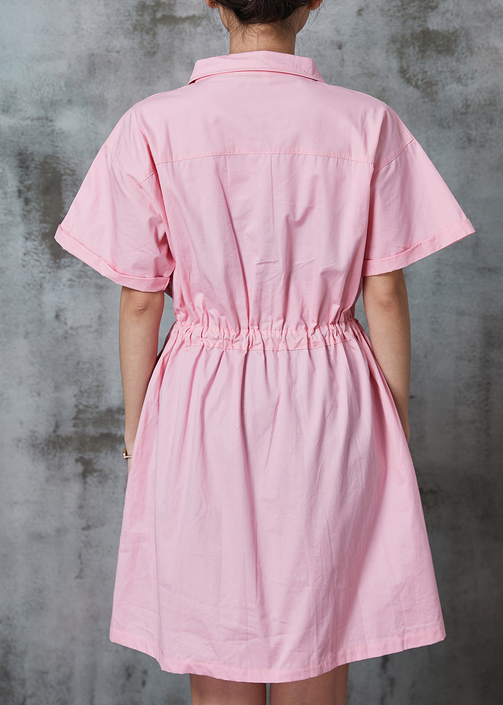 Pink Cinched Cotton Vacation Dress Summer