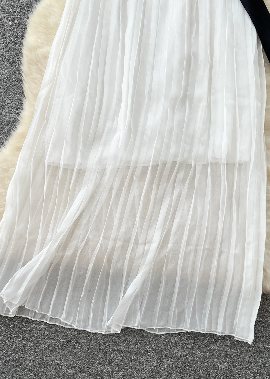 White Bow Patchwork Chiffon Pleated Cami Dress Summer