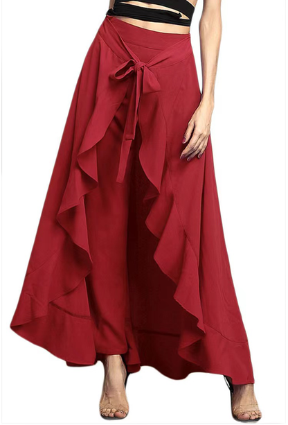 Grey Waist Spliced Ruffle Hem Straight Leg Skirt