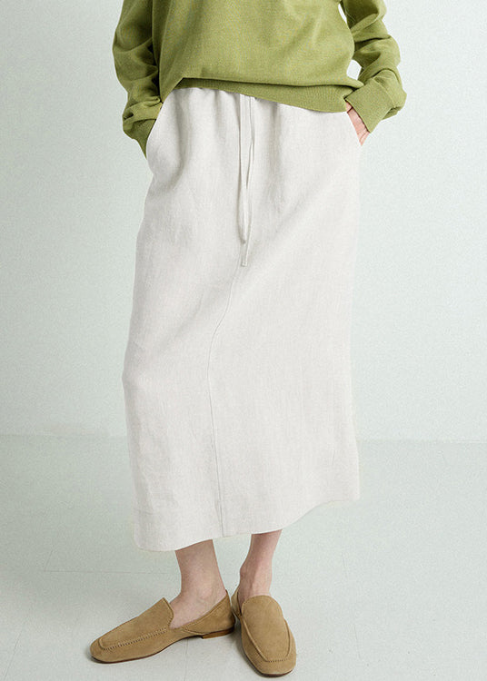 Pockets Drawstring Elastic Waist Linen Skirts Spring