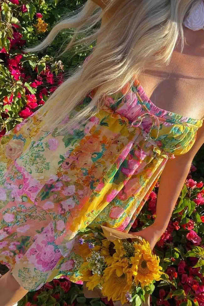 Ruffled Printed Irregular Mini Dress