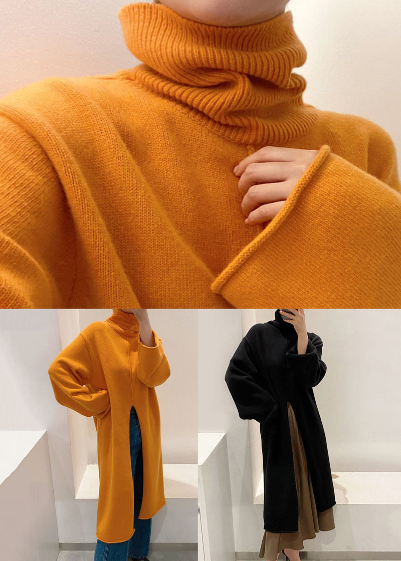 Black Front Open Knit Winter Sweater Dress Turtleneck