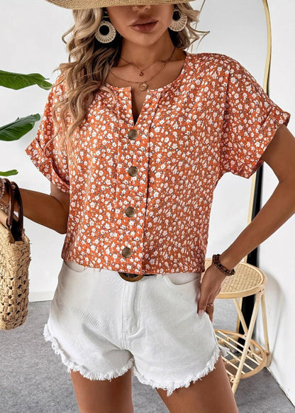 Pink V Neck Print T Shirts Summer