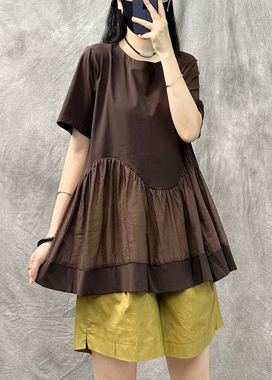 Original Coffee O-neck Patchwork Cotton T Shirt Summer