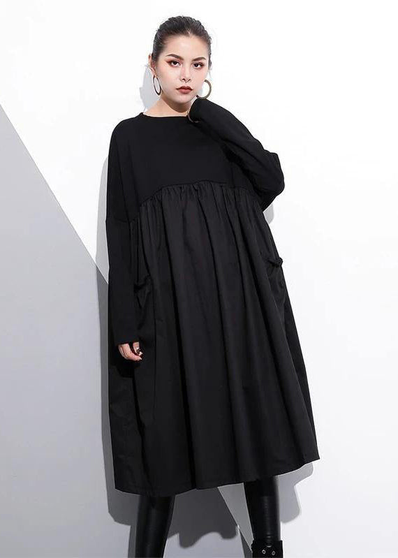 Cinched O Neck Cotton Clothes for Tutorials Black Dresses