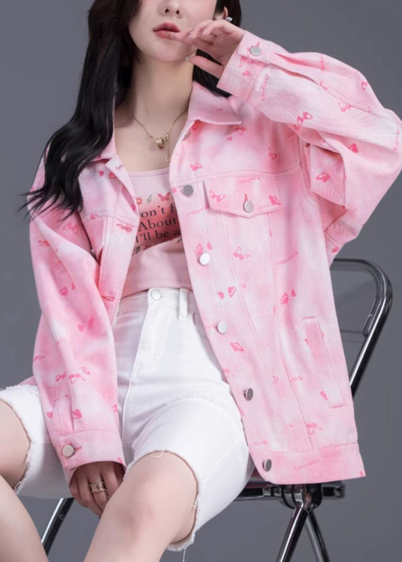 Boutique Pink Oversized Denim Jackets Spring