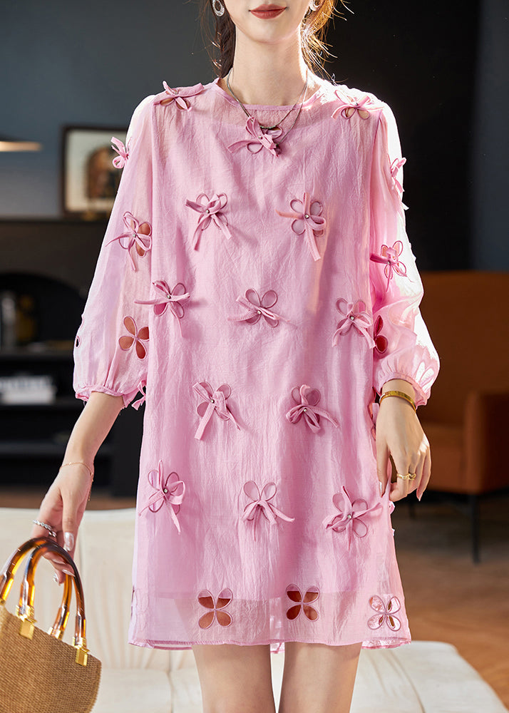 Style Light Purple O Neck Bow Zircon Chiffon Two Piece Set Mid Dress Summer