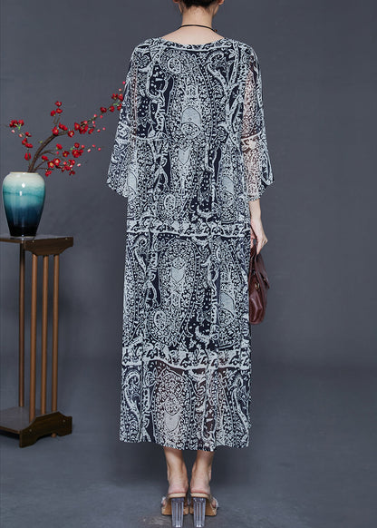 Grey Oversized Print Chiffon Dress Summer