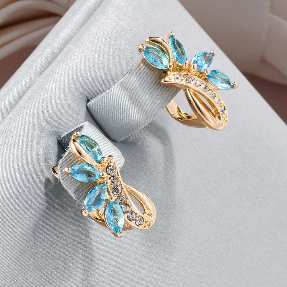 Blue Crystal Flower Earrings