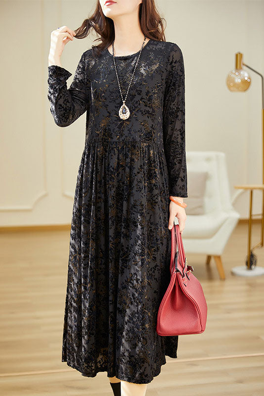 -gold Velvet Jacquard Knit Dress