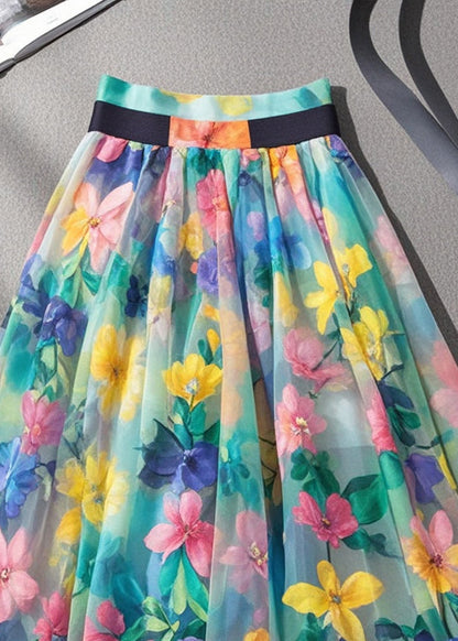 Multicolor Print High Waist Tulle Skirts Summer