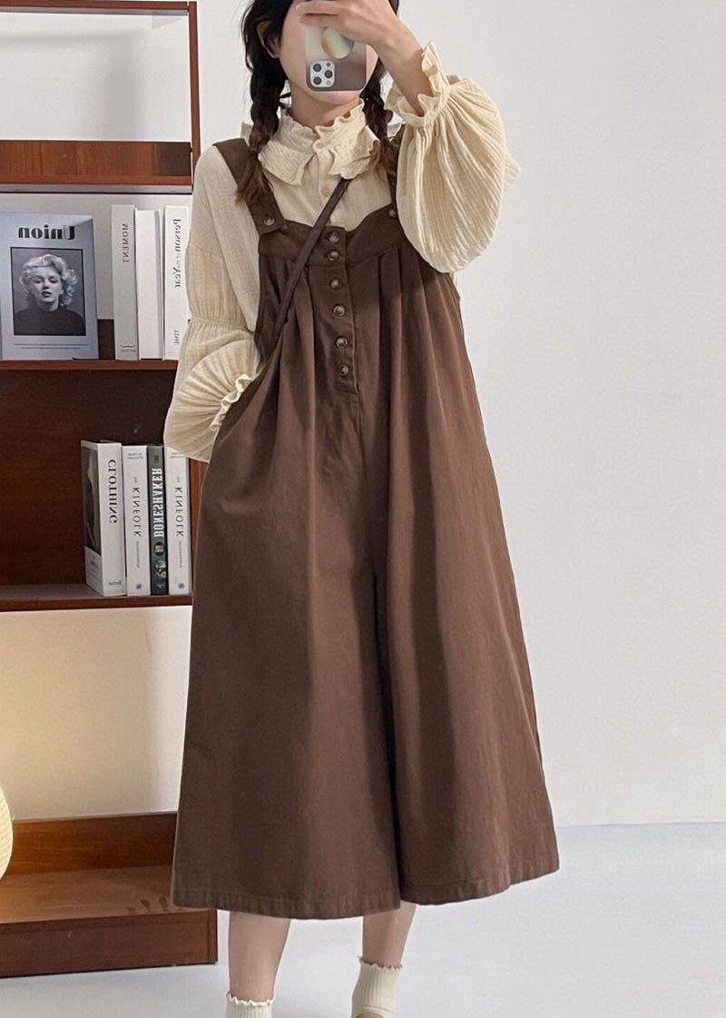 Versatile Coffee Cotton Shoulder Strap Pants Summer