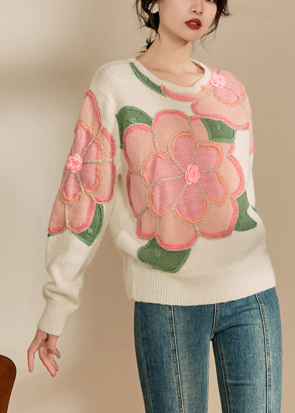Pink Patchwork Cozy Cotton Knit Sweaters Fall