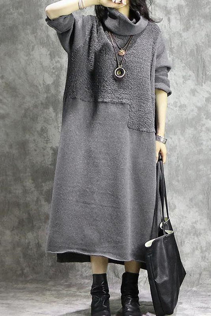 Loose High Neck Cotton Linen Maxi Dresses for